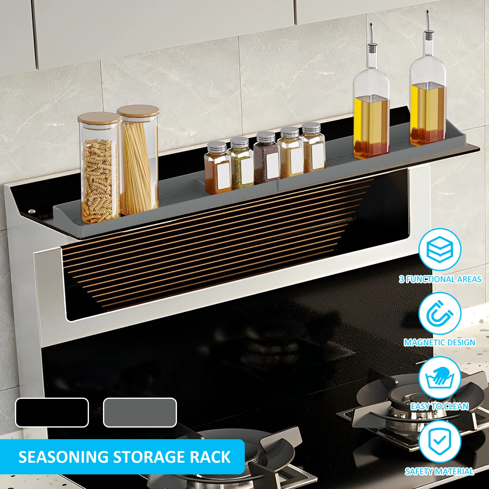 Stove Top Shelf Silicone Magnetic Over Stove Top Rack with 3 Functional Partitions Space Saving Kitchen Spice Organizer Rack
Stove Top Shelf Silicone Magnetic Over Stove Top Rack with 3 Functional Partitions Space Saving Kitchen Spice Organizer Rack