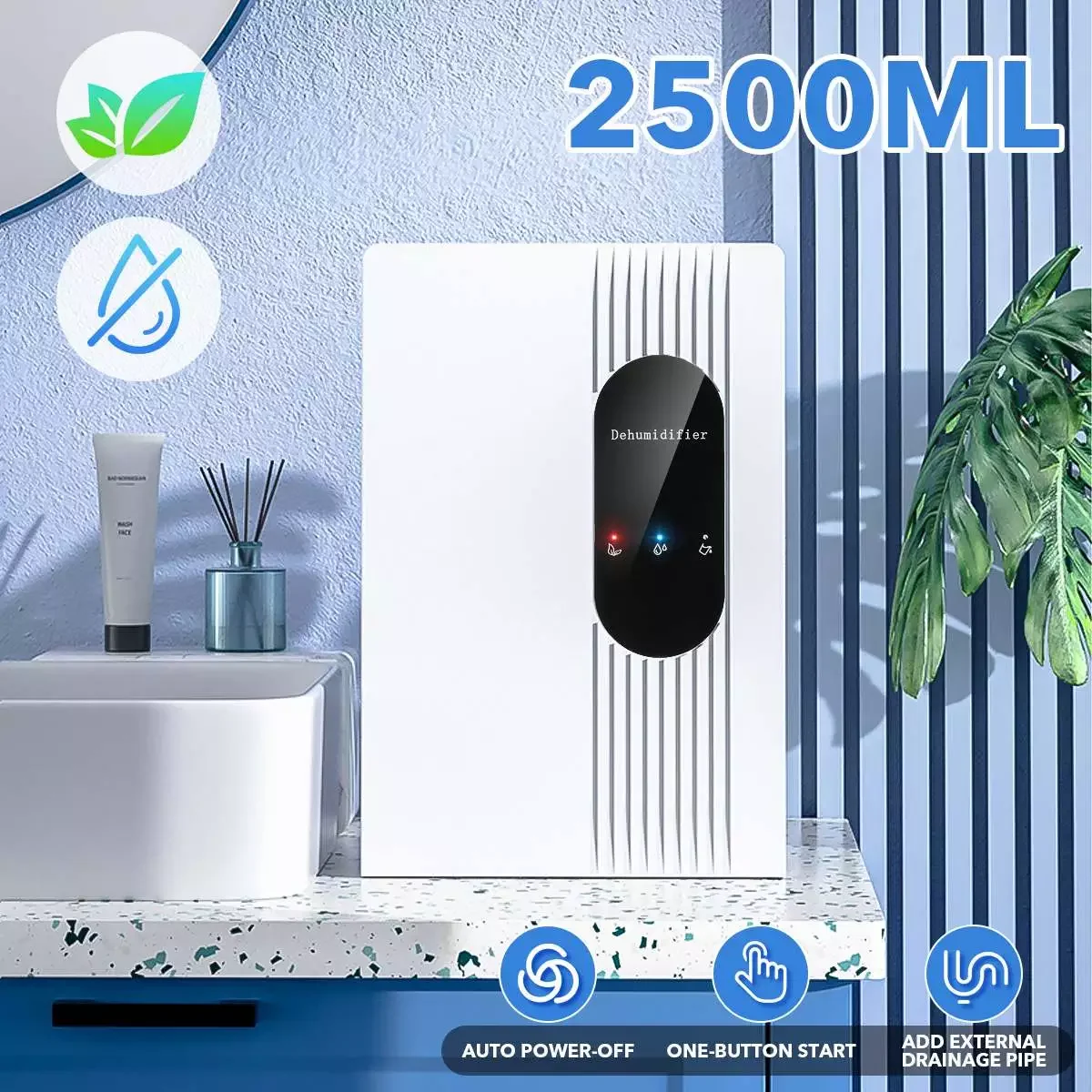 

New 2.5L Intelligent Electric Dehumidifier Air Dryer Purifier Remote Control Purification Household Mute LED Screen Dehumidifier
