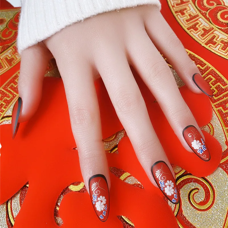 24Pcs/Box Chinese Style False Nails With Glue Detachable Press On Nails Fashion Manicure Patch Full Cover Red Fake Nail For Girl
24Pcs/Box Chinese Style False Nails With Glue Detachable Press On Nails Fashion Manicure Patch Full Cover Red Fake Nail For Girl