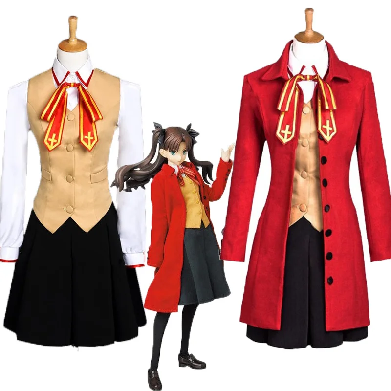 

Anime Fate Stay Night Cosplay Rin Tohsaka Costumes Halloween Costume for Women Trench Coat Vest Skirt Full Set Cosplay Costume