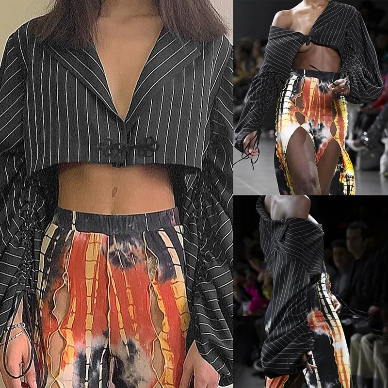 Женское офисное пальто в черную полоску, осенние модные элегантные Короткие топы, куртка, Уличная Повседневная Свободная куртка 
Женское офисное пальто в черную полоску, осенние модные элегантные Короткие топы, куртка, Уличная Повседневная Свободная куртка