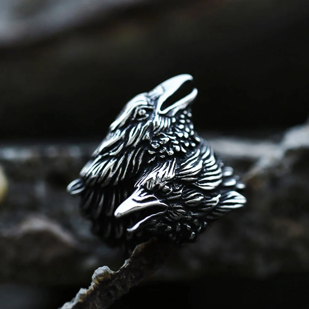 

Nordic Odin Huginn and Muninn Crow Ring for Men Vintage Viking Raven Rings Stainless Steel Amulet Jewelry Gift Free Shipping