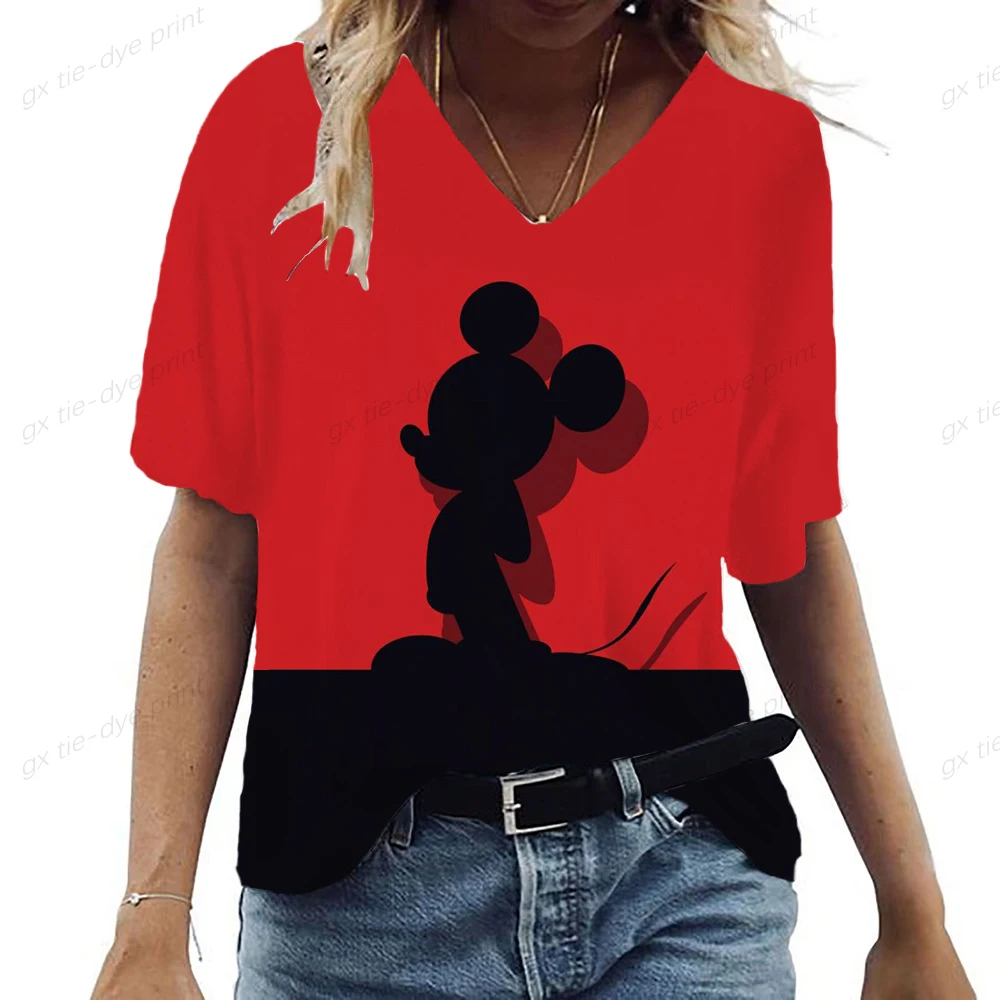 Женская футболка с коротким рукавом, V-образным вырезом и принтом Минни Микки Маус
Женская футболка с коротким рукавом, V-образным вырезом и принтом Минни Микки Маус