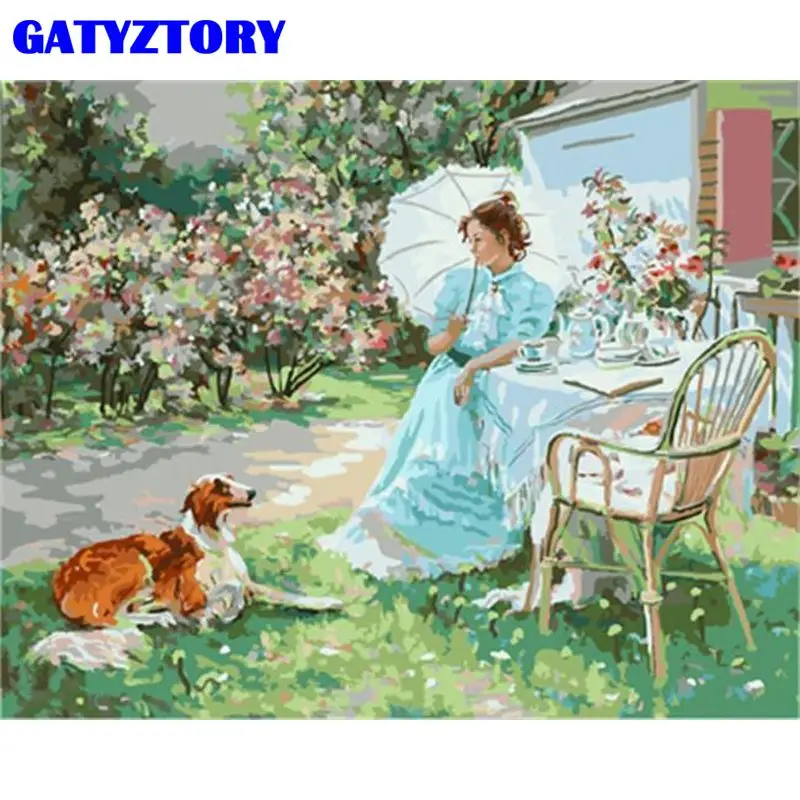 

GATYZTORY Набор для раскрашивания по номерам садовый пейзаж картина по номерам Акриловая масляная живопись женщина рисунок на холсте домашний ...