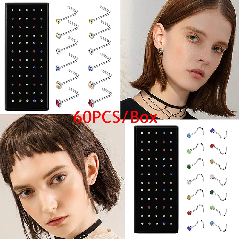 60Pcs/Set L Shape Stainless Steel Nose Ring L Shape Nose Stud Lot Stud Crystal Straight Fashion Body Piercing Jewelry With Box
60Pcs/Set L Shape Stainless Steel Nose Ring L Shape Nose Stud Lot Stud Crystal Straight Fashion Body Piercing Jewelry With Box