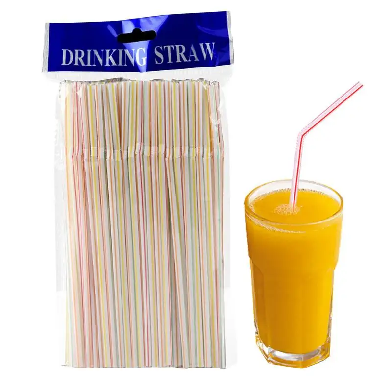 

Plastics Straws 100pcs Bendable Colorful Stripes Disposables Drinking Straw Lengthened Drinking Plastics Straws For Family