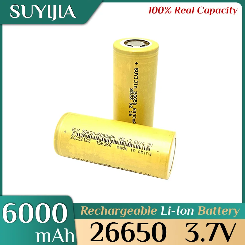 Литий-ионная аккумуляторная батарея высокой емкости SUYIJIA 26650 6000 мАч 3,7 в для фонарика, электроинструментов, игрушек, электровелосипеда с зар...
Литий-ионная аккумуляторная батарея высокой емкости SUYIJIA 26650 6000 мАч 3,7 в для фонарика, электроинструментов, игрушек, электровелосипеда с зар...