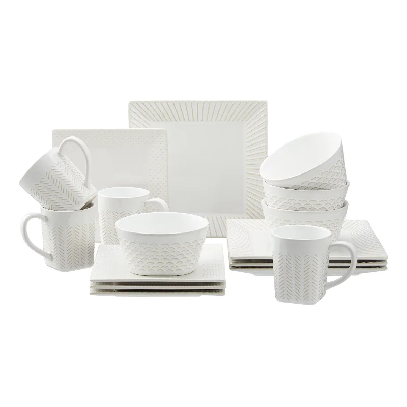 

Better Homes & Gardens 16-Piece Farmhouse Square Dinnerware Set Dishes and Plates Sets Kitchen Accessories