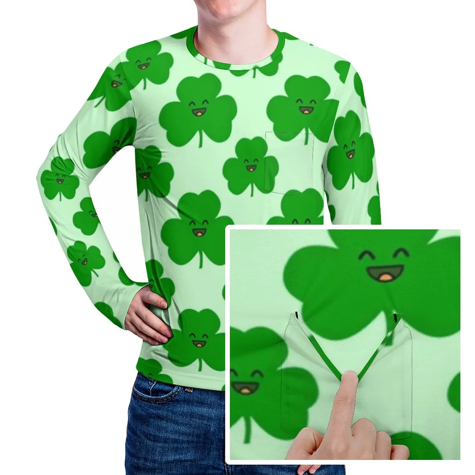 Happy Shamrock T-Shirt Cartoon Leaf Print Retro T-Shirts With Pocket Long Sleeve Graphic Tshirt Street Style Oversized Clothes
Happy Shamrock T-Shirt Cartoon Leaf Print Retro T-Shirts With Pocket Long Sleeve Graphic Tshirt Street Style Oversized Clothes