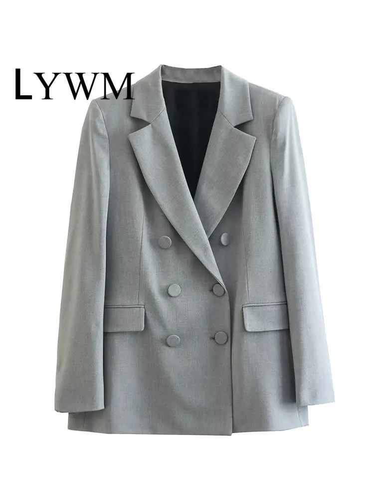LYWM Women Fashion With Pockets Solid Double Breasted Blazer Vintage Long Sleeves Notched Neck Female Chic Lady Outfits
LYWM Women Fashion With Pockets Solid Double Breasted Blazer Vintage Long Sleeves Notched Neck Female Chic Lady Outfits