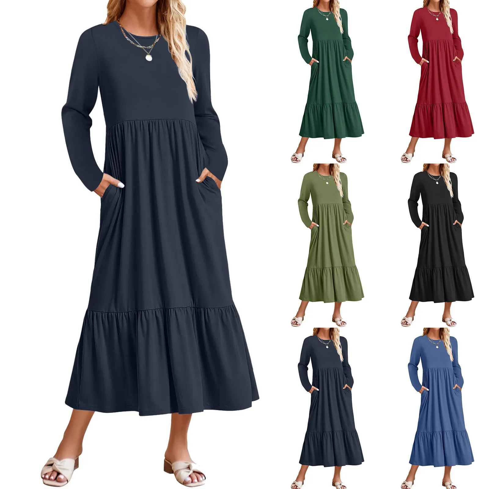 Платье женское многослойное с длинным рукавом, повседневный офисный сарафан с круглым вырезом и карманами, пуловер свободного покроя, уличная одежда, осень
Платье женское многослойное с длинным рукавом, повседневный офисный сарафан с круглым вырезом и карманами, пуловер свободного покроя, уличная одежда, осень