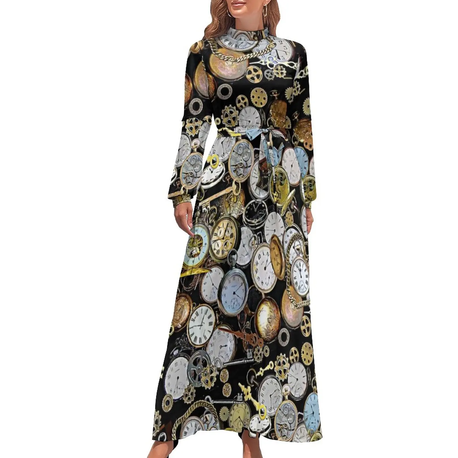 Steampunk Themed Pocket Dress Watches Gears Clocks Retro Pattern Maxi Dress Lady Long Sleeve Streetwear Bohemia Long Dresses 
Steampunk Themed Pocket Dress Watches Gears Clocks Retro Pattern Maxi Dress Lady Long Sleeve Streetwear Bohemia Long Dresses