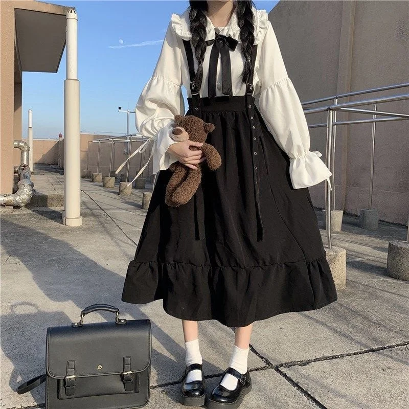 HOUZHOU Gothic Lolita Long Skirt Women Harajuku Ruffle Strap Black Skirt High Waist Soft Girl Japanese Kawaii Streetwear Summer
HOUZHOU Gothic Lolita Long Skirt Women Harajuku Ruffle Strap Black Skirt High Waist Soft Girl Japanese Kawaii Streetwear Summer