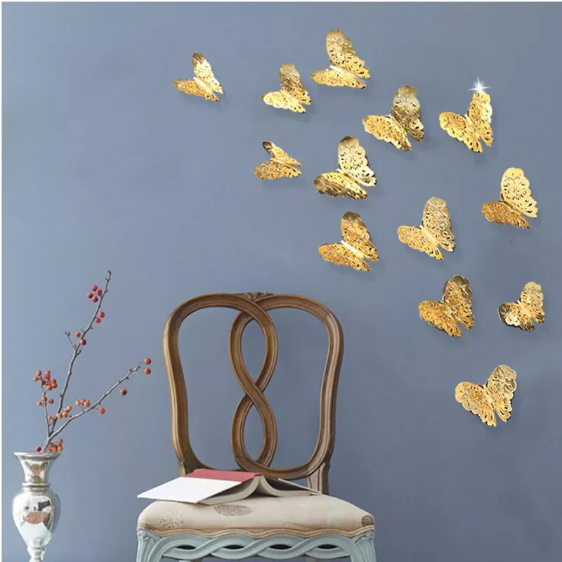 New 12Pcs/lot 3D Hollow Golden Silver Butterfly Wall Stickers Art Home Decorations Wall Decals for Party Wedding Display Butterf
New 12Pcs/lot 3D Hollow Golden Silver Butterfly Wall Stickers Art Home Decorations Wall Decals for Party Wedding Display Butterf