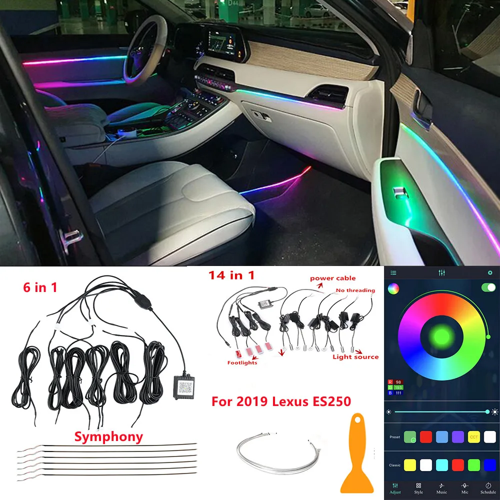 20 in 1 Symphony car Ambient lights RGB car interior Acrylic light guide fiber optic for Lexus ES250 Decorative atmosphere light
20 in 1 Symphony car Ambient lights RGB car interior Acrylic light guide fiber optic for Lexus ES250 Decorative atmosphere light
