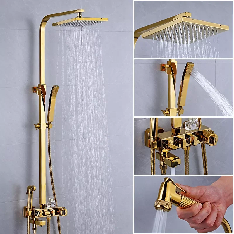 Luxury Gold Bathroom Thermostatic Shower Faucet Set All Brass Shower Mixer Tap Bathtub High Quality Tap
Luxury Gold Bathroom Thermostatic Shower Faucet Set All Brass Shower Mixer Tap Bathtub High Quality Tap