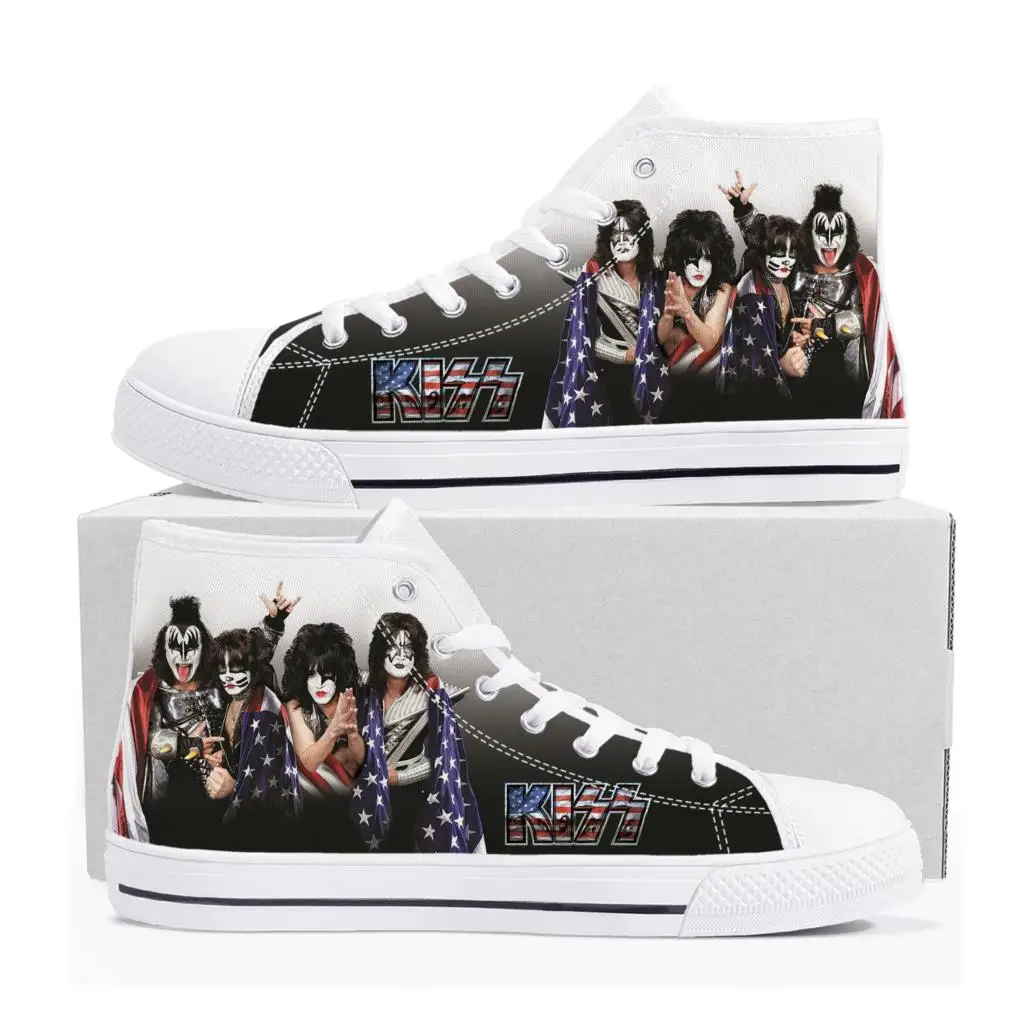 

Высокие кроссовки Kiss рок-группы из тяжелого металла, мужские и женские подростковые холщовые кроссовки, повседневная обувь для пар, обувь на заказ