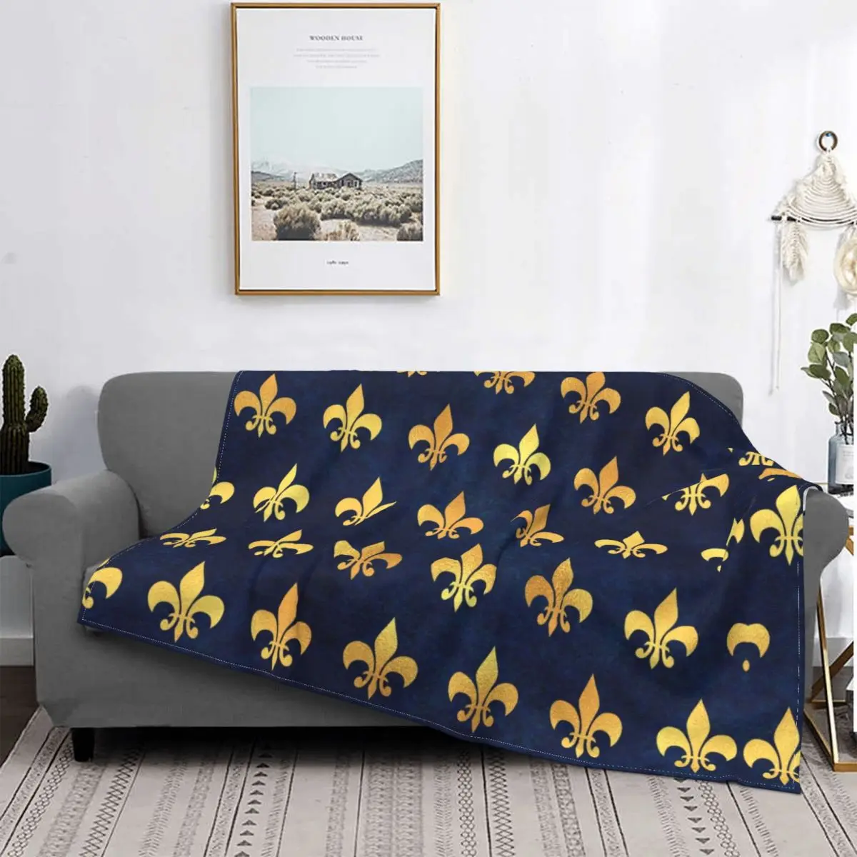 

Blanket Soft Fleece Warm Flannel Lily Flower Gold Fleur De Lys Fleur-de-Lis Throw Blankets for Sofa Travel Bedroom Bedspread