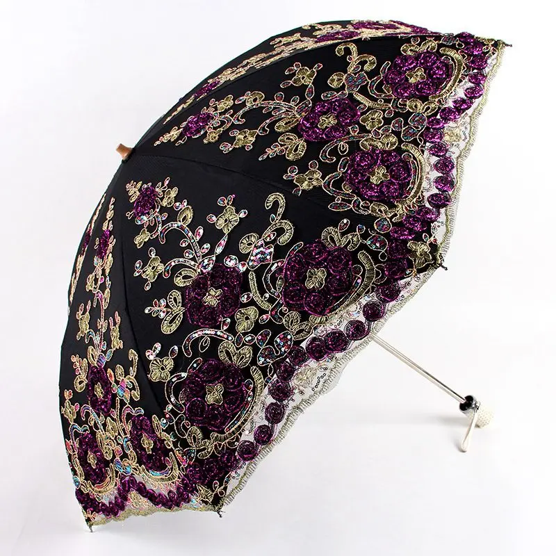 

Открытый складной кружевной зонт с вышивкой, Женский солнцезащитный зонт для девочек, зонтик от солнца, зонтики от дождя и солнца