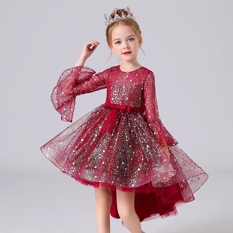 

Evening Dressess For Girls Piano Costume Summer Style Twinkle Stars Sweep Train Skirt Princess Dress For Party