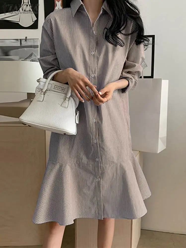 Women Baggy Robes Femme Holiday Summer Knee Length Dresses Long Sleeve Loose Sundress Oversized ZANZEA Casual Striepd Vestidos
Women Baggy Robes Femme Holiday Summer Knee Length Dresses Long Sleeve Loose Sundress Oversized ZANZEA Casual Striepd Vestidos