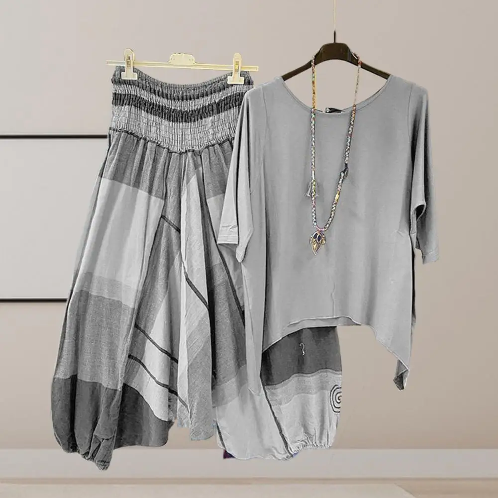 Повседневная футболка и штаны, темпераментная Непринужденная футболка с круглым вырезом и брюки, Женский комплект из футболки и брюк в клетку с узором, уличная одежда
Повседневная футболка и штаны, темпераментная Непринужденная футболка с круглым вырезом и брюки, Женский комплект из футболки и брюк в клетку с узором, уличная одежда