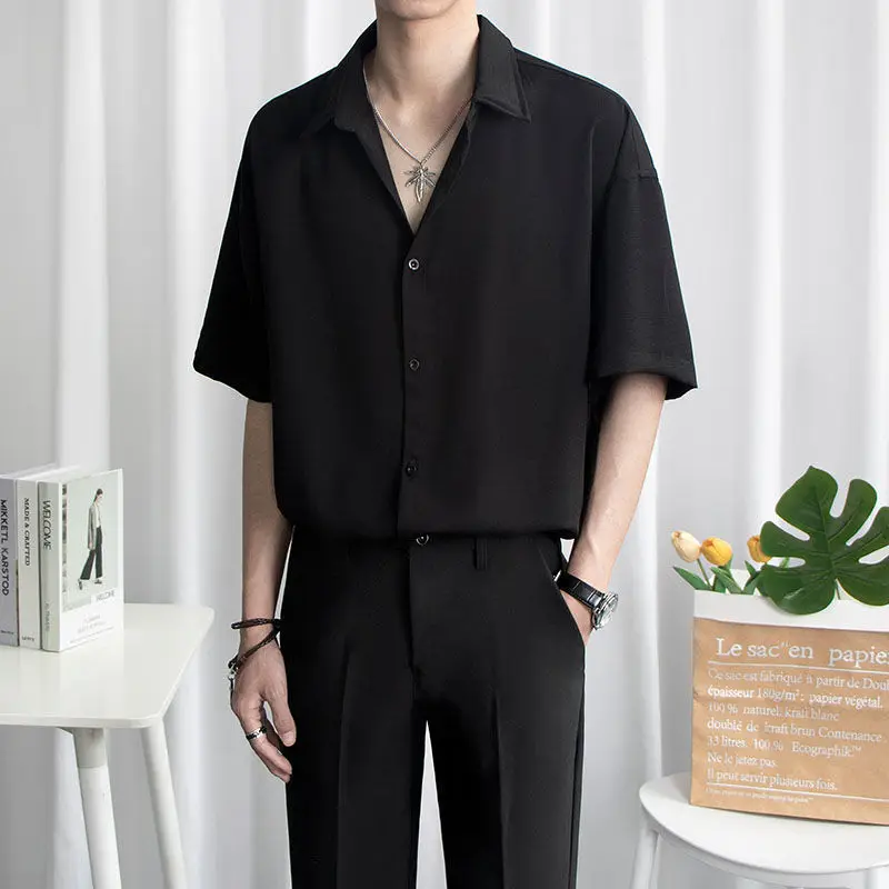 Ice Silk Short Sleeve Shirt for Men's Summer Thin Fashion Brand High Grade Relaxed Half Sleeve Black Casual Shirts Men Clothing
Ice Silk Short Sleeve Shirt for Men's Summer Thin Fashion Brand High Grade Relaxed Half Sleeve Black Casual Shirts Men Clothing