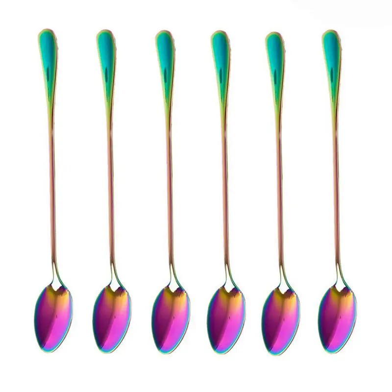 Coffee Teaspoons, Set Of 6 Rainbow Color Coffee Spoon Long-Handle Ice Cream Desert Spoon Cocktail Stir Spoons Mixing Spoon, Poin
Coffee Teaspoons, Set Of 6 Rainbow Color Coffee Spoon Long-Handle Ice Cream Desert Spoon Cocktail Stir Spoons Mixing Spoon, Poin