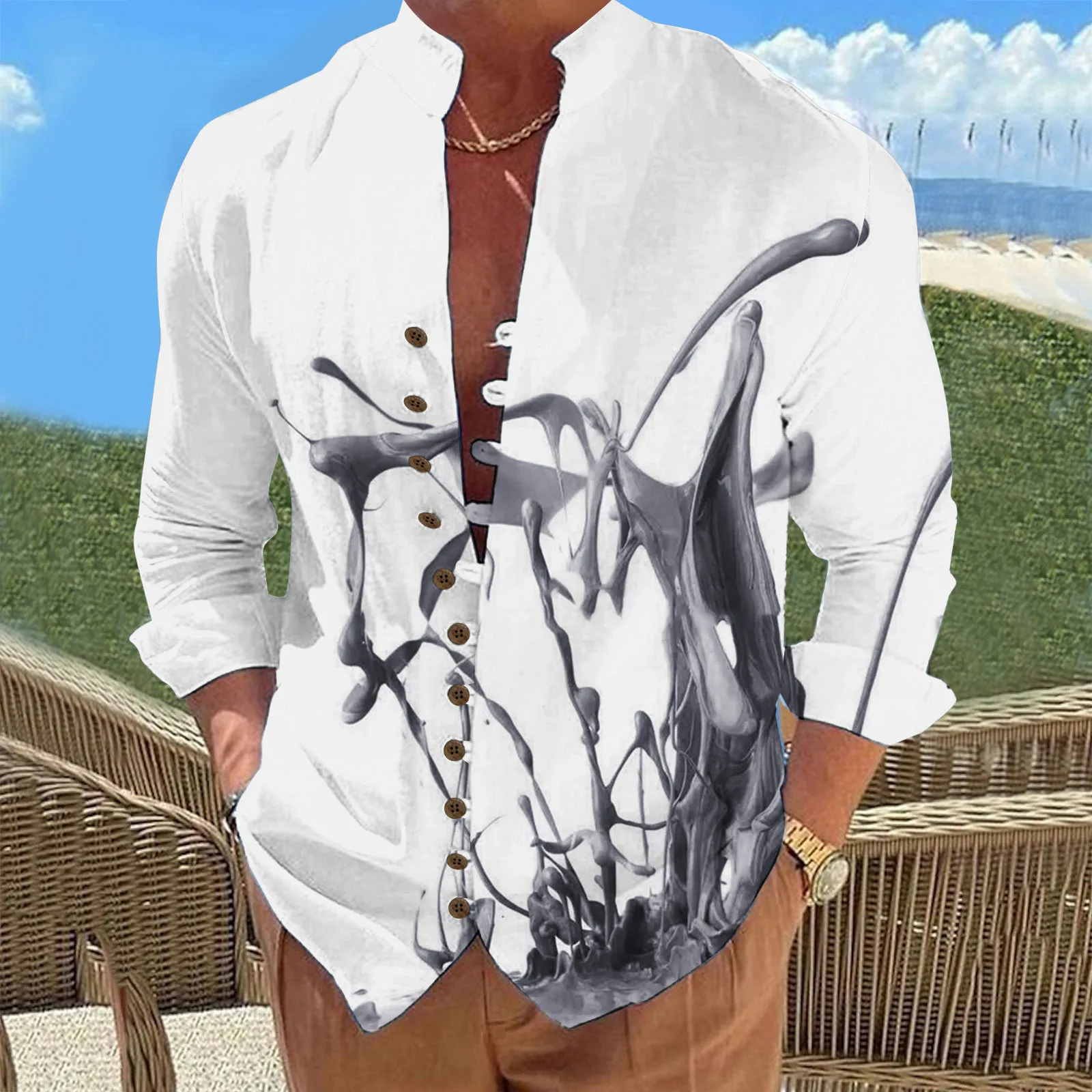 Men’S Long Sleeve Shirts Top Digital 3d Printed Shirt Holiday Seaside Leisure Stand Collar Button Cardigan Coat Harajuku Tunic
Men’S Long Sleeve Shirts Top Digital 3d Printed Shirt Holiday Seaside Leisure Stand Collar Button Cardigan Coat Harajuku Tunic