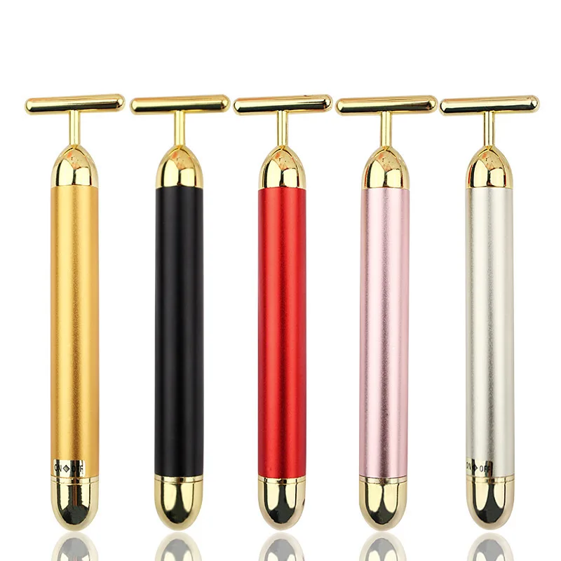 24K Gold T-Shape Roller Vibrating Facial Massager Slimming Lift Tightening Wrinkle Bar Beauty Pulse Firming Face Massage Tool
24K Gold T-Shape Roller Vibrating Facial Massager Slimming Lift Tightening Wrinkle Bar Beauty Pulse Firming Face Massage Tool