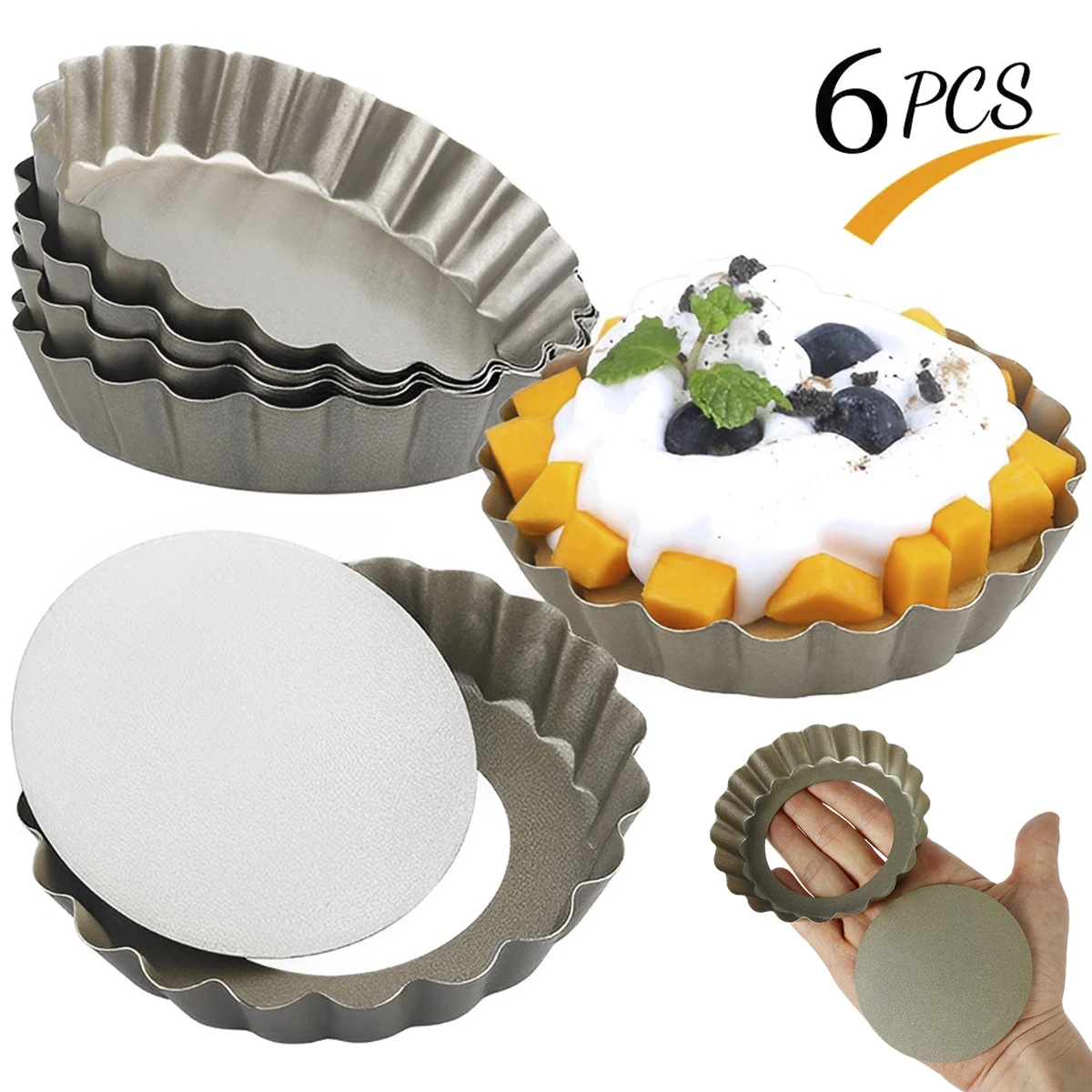 6Pcs Mini Tart Pans Non-stick Tart Bakeware Mold with Removable Bottom 4 Inches Carbon Steel Round Pie Pans Multipurpose Quiche
6Pcs Mini Tart Pans Non-stick Tart Bakeware Mold with Removable Bottom 4 Inches Carbon Steel Round Pie Pans Multipurpose Quiche