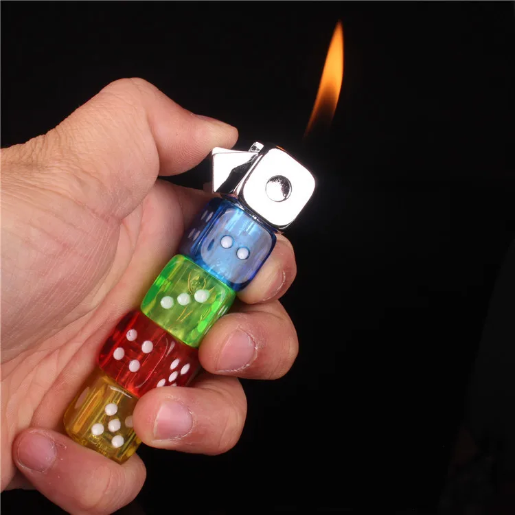 

Personalized Creative Inflatable Flashing Light Dice Can Rotate Long Open Flame Gas Lighter at Will