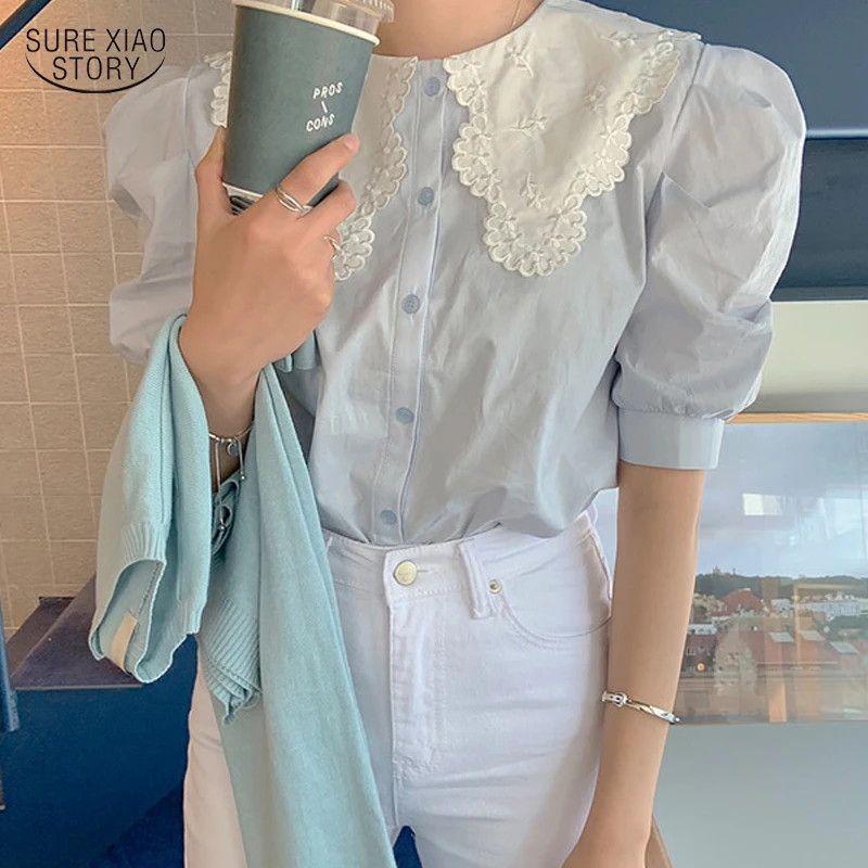 Korean Short Sleeve Summer Blouse 2023 Chic Peter pan Collar Patchwork Tops Sweet Women's Fashion Button Loose Blue Shirt 13846
Korean Short Sleeve Summer Blouse 2023 Chic Peter pan Collar Patchwork Tops Sweet Women's Fashion Button Loose Blue Shirt 13846