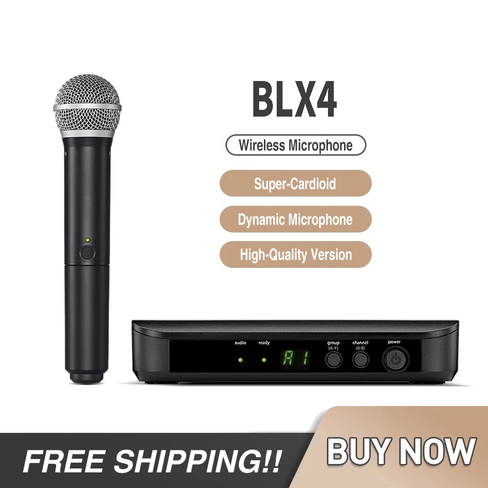 BLX4/PG58 Profession 1 Channel Wireless Vocal Microphone UHF System Kit Handheld Mic BLX24 For Karaoke Stage Performanc Church
BLX4/PG58 Profession 1 Channel Wireless Vocal Microphone UHF System Kit Handheld Mic BLX24 For Karaoke Stage Performanc Church