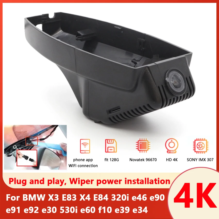 

4K Plug and play Car DVR Wifi Video Recorder Dash Cam Camera For BMW X3 E83 X4 E84 320i e46 e90 e91 e92 e30 530i e60 f10 e39 e34