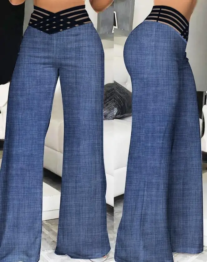 Women's Overlap Waisted Wide Leg Pants Criss Cross Sheer Mesh Patch Design New Summer Fashion Female Flared High Waist Trousers
Women's Overlap Waisted Wide Leg Pants Criss Cross Sheer Mesh Patch Design New Summer Fashion Female Flared High Waist Trousers