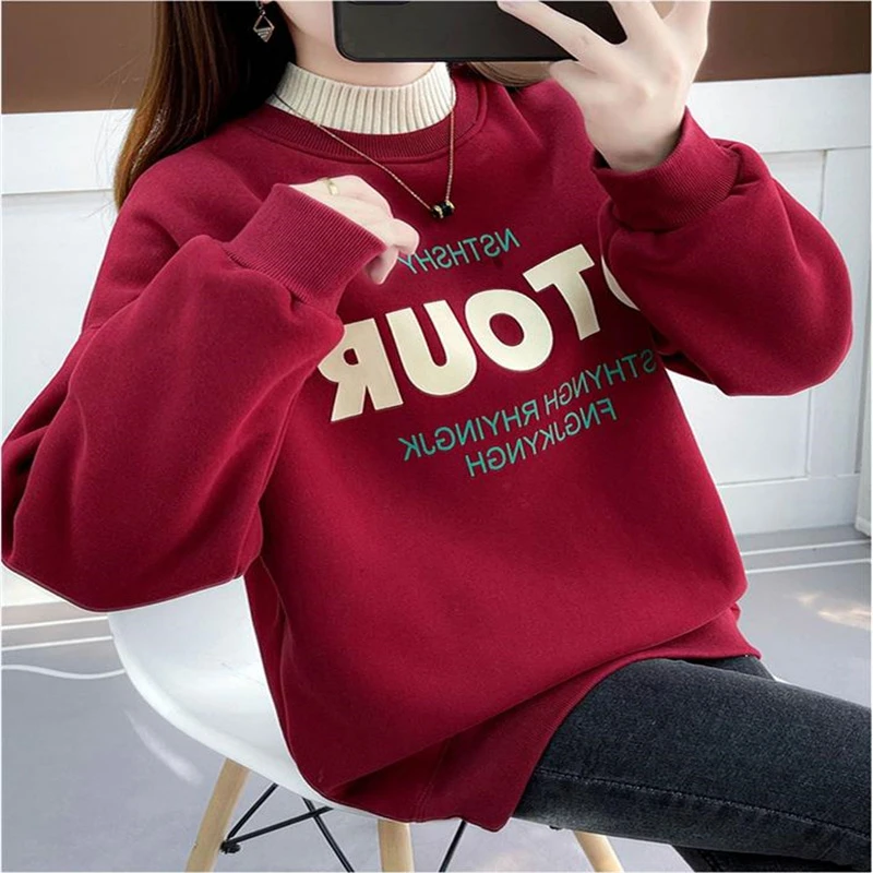 Женские толстовки, плотные теплые бархатные свитшоты, Корейская уличная одежда для девочек, повседневные свободные пуловеры с буквенным принтом, женские толстовки
Женские толстовки, плотные теплые бархатные свитшоты, Корейская уличная одежда для девочек, повседневные свободные пуловеры с буквенным принтом, женские толстовки