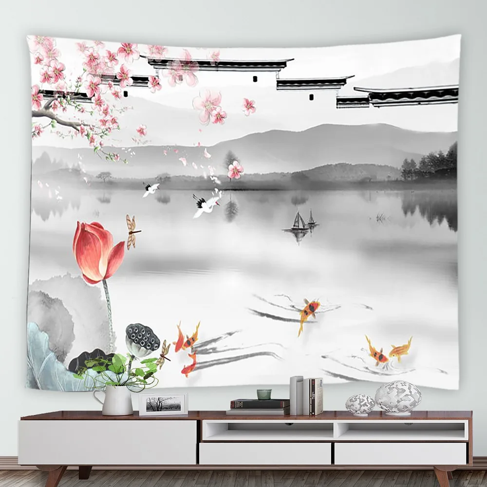 Lotus Waterlily Tapestry Over Asian Style Lake Mountain Boat Crane Fishing Bird Tapestrie Bedroom Living Room Déco Wall Hanging
Lotus Waterlily Tapestry Over Asian Style Lake Mountain Boat Crane Fishing Bird Tapestrie Bedroom Living Room Déco Wall Hanging