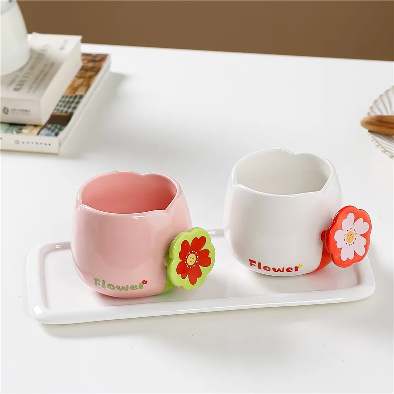 

Kawaii Ceramic Cup Coffee Mug Flower Milk Tea Espresso Breakfast Water Cups Cute Porcelain Drinking Yogurt Beautiful Cafe Mugs