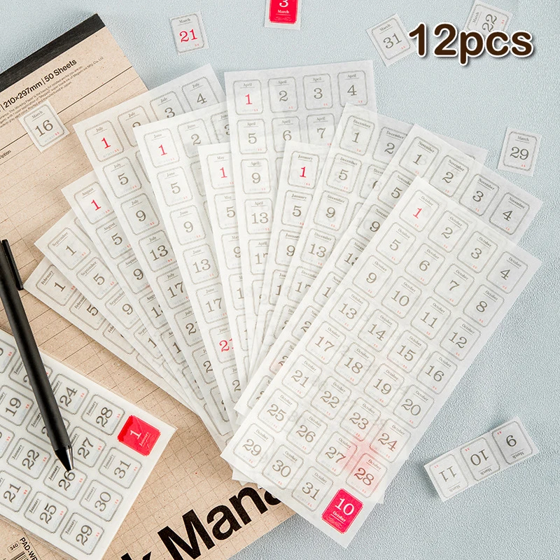 

12pcs 365 Days Self Adhesive Mini Diy Paper Monthly Calendar Index Tabs Reminder Stickers Flags For Appointment Book Event Diary