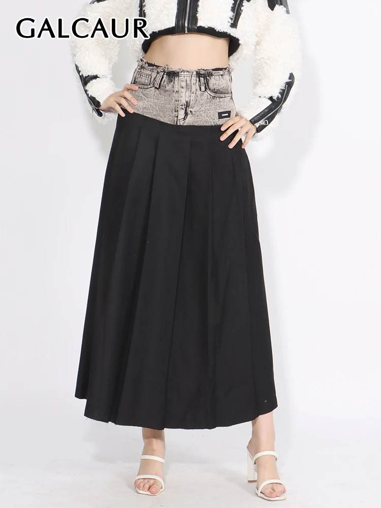 Юбка женская джинсовая составного кроя, с высокой талией и поясом 
Юбка женская джинсовая составного кроя, с высокой талией и поясом