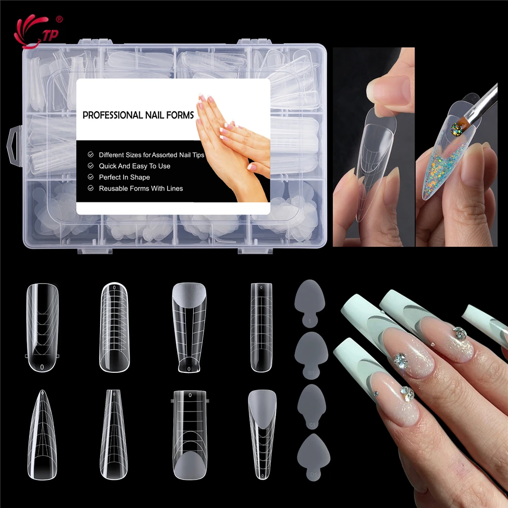 

192 шт. двойные формы для ногтей Многоразовые Акриловые клейкие наклейки для ногтей двойная система быстрое строительство форма Типсы для геля инструменты для маникюра