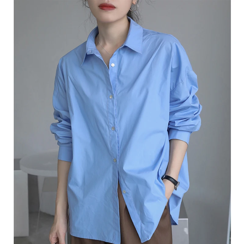 Осенняя Корейская свободная Длинная блузка, Женская Повседневная синяя блузка-поло с воротником, Офисная Женская мешковатая рубашка, Классические однотонные топы, женская рубашка 24402 
Осенняя Корейская свободная Длинная блузка, Женская Повседневная синяя блузка-поло с воротником, Офисная Женская мешковатая рубашка, Классические однотонные топы, женская рубашка 24402