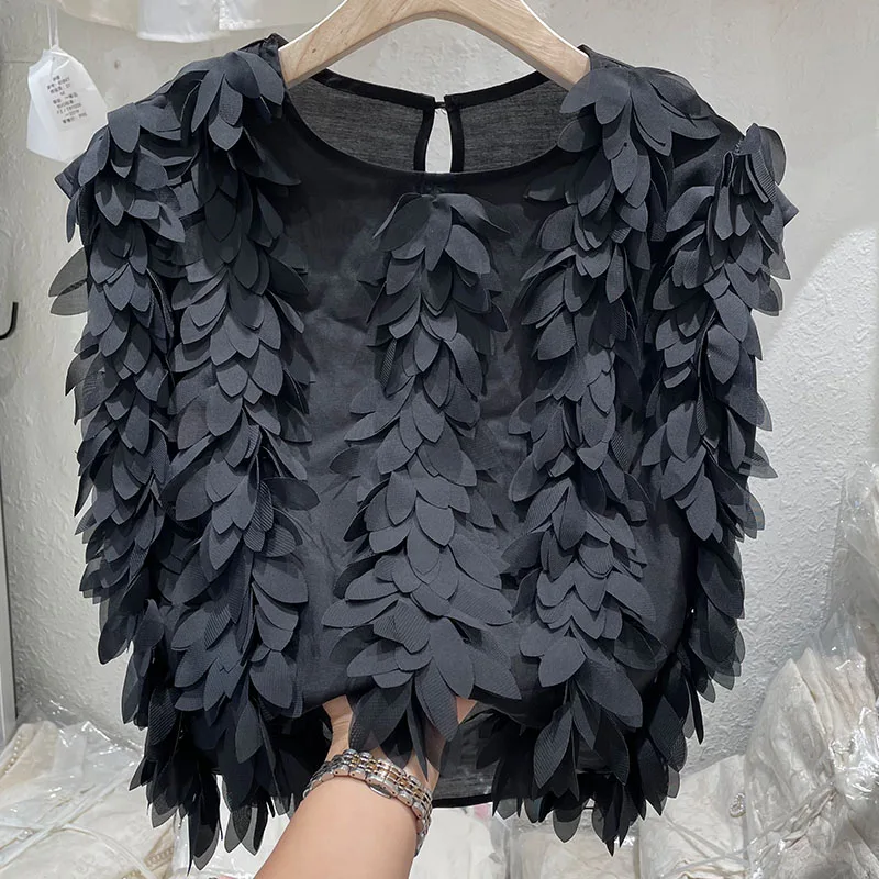 European Layered Petal Patchwork Shirts Blouses for Women's 2023 Summer Elegant Sleeveless Black White Blusa Top
European Layered Petal Patchwork Shirts Blouses for Women's 2023 Summer Elegant Sleeveless Black White Blusa Top
