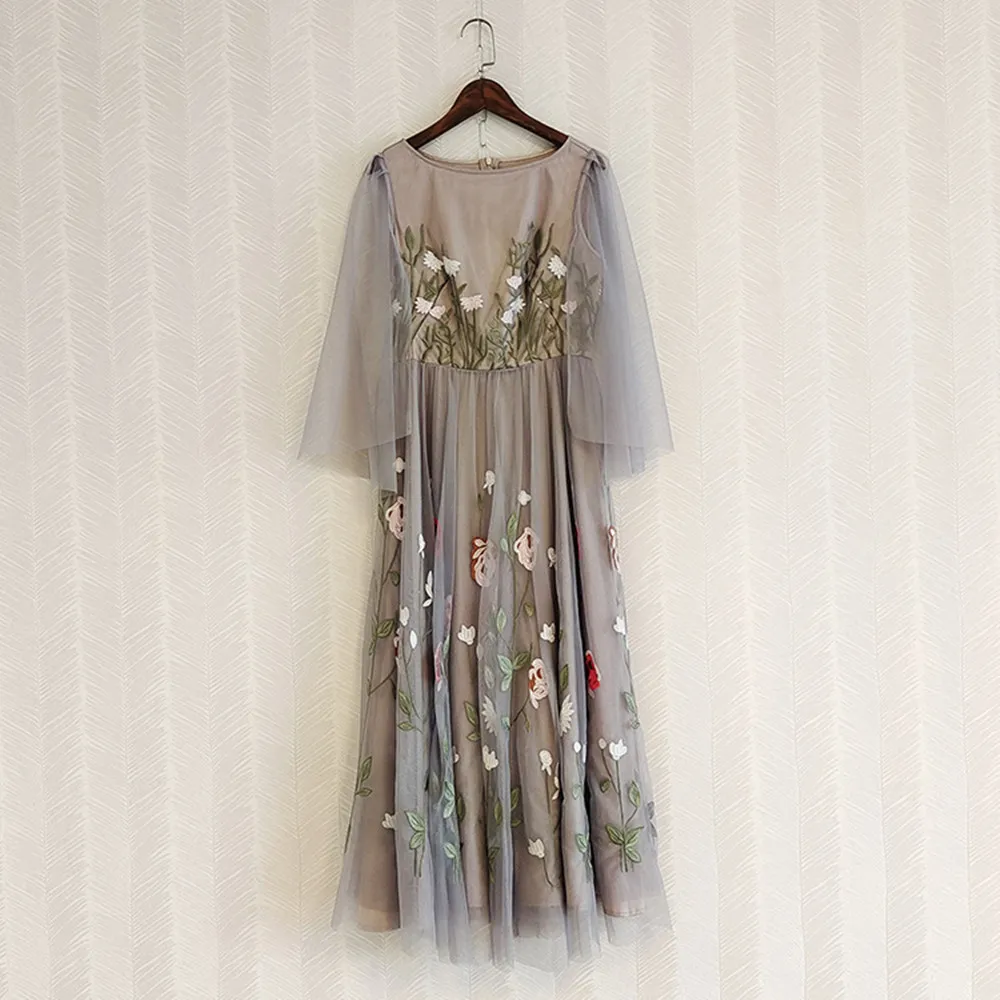 Summer France Style Women's High Quality Floral Embroidery Sweet Mesh Dress C892 
Summer France Style Women's High Quality Floral Embroidery Sweet Mesh Dress C892