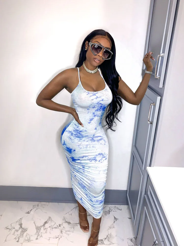 Women's One Piece Sleeveless Midi Dress Sexy Tie-dyed Print Spaghetti Strap Pleated Knee-Length Sundress Slim Fit Long Dresses
Women's One Piece Sleeveless Midi Dress Sexy Tie-dyed Print Spaghetti Strap Pleated Knee-Length Sundress Slim Fit Long Dresses