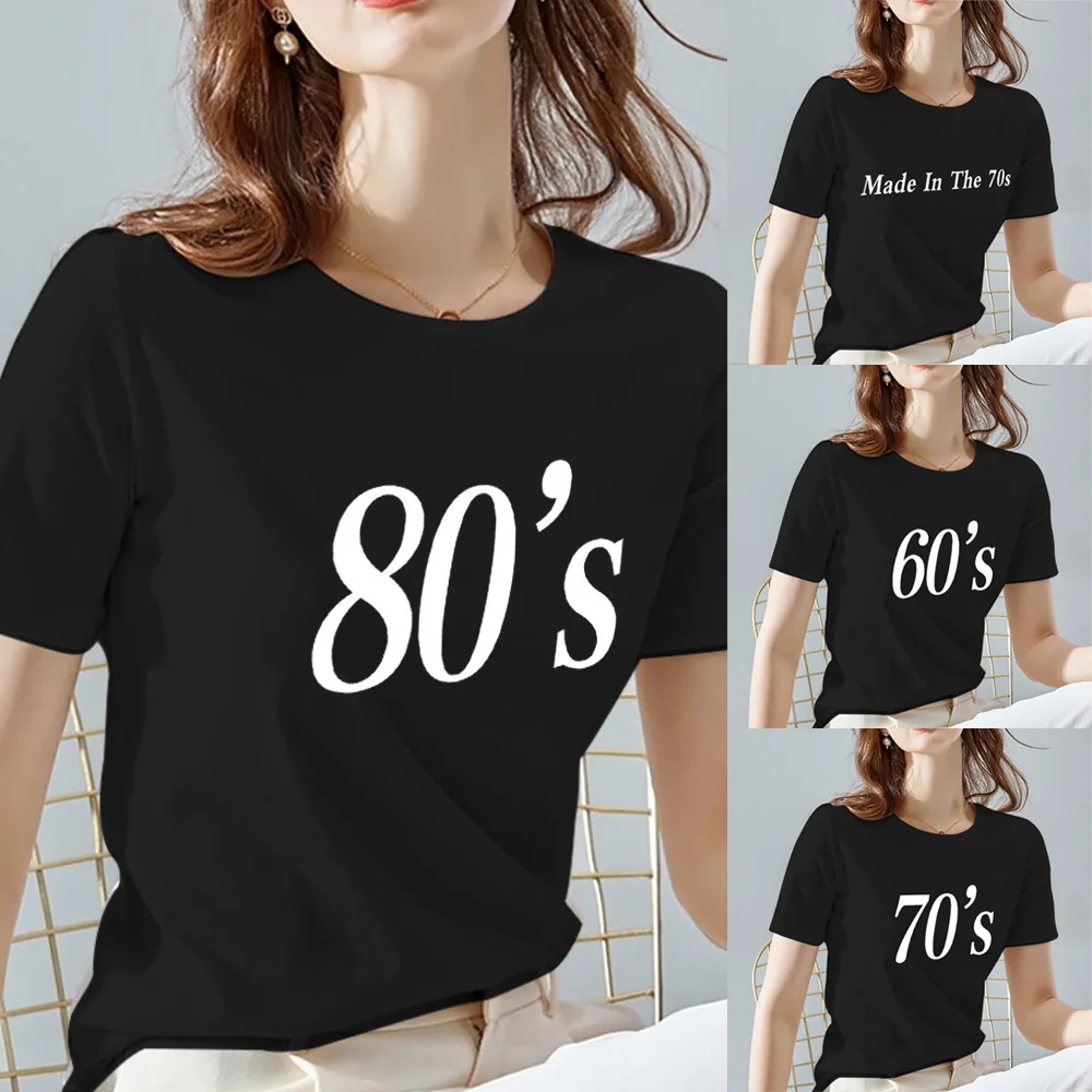 Women Tshirts Summer 90s~60s Series Pattern Print Female Tops Tee Casual Black and White Basis Ladies T-shirt Women Clothing
Women Tshirts Summer 90s~60s Series Pattern Print Female Tops Tee Casual Black and White Basis Ladies T-shirt Women Clothing