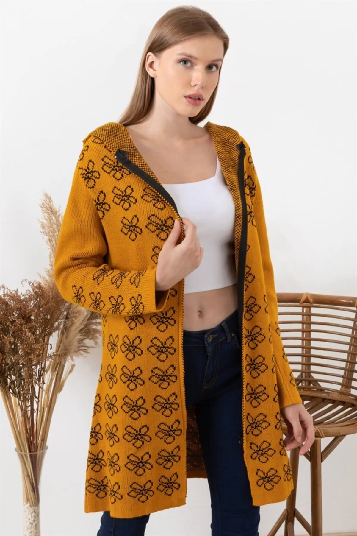 Women's Cardigan Mustard Floral Patterned Hooded Casual Knitted Quality Fashion Cardigan Sweaters Loose Sweater Sweater Jumper
Women's Cardigan Mustard Floral Patterned Hooded Casual Knitted Quality Fashion Cardigan Sweaters Loose Sweater Sweater Jumper