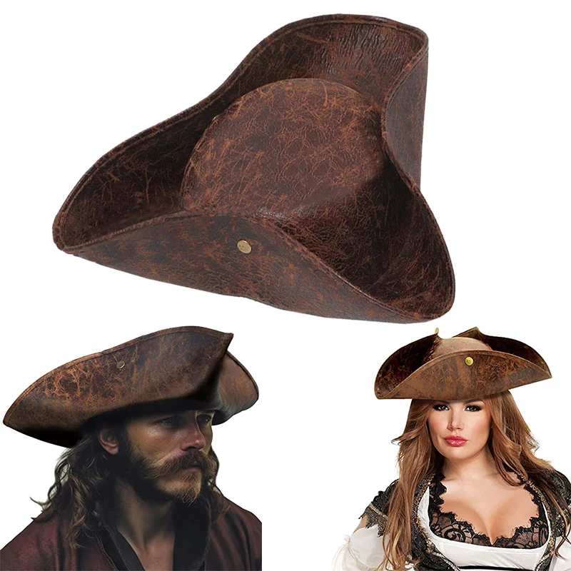 

Movie Pirates of The Caribbean Hat Jack Pirate Tricorn Hats Unisex Leather Pirate Tricorn Cap Halloween Masquerade Costume Props