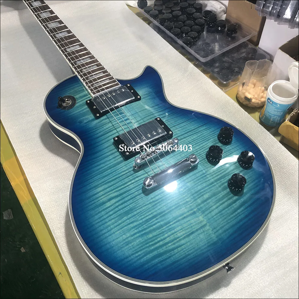 Custom Electric Guitar Mahogany Body Rosewood Fingerboard Golden Hardware Blue Burst Gloss Finish
Custom Electric Guitar Mahogany Body Rosewood Fingerboard Golden Hardware Blue Burst Gloss Finish
